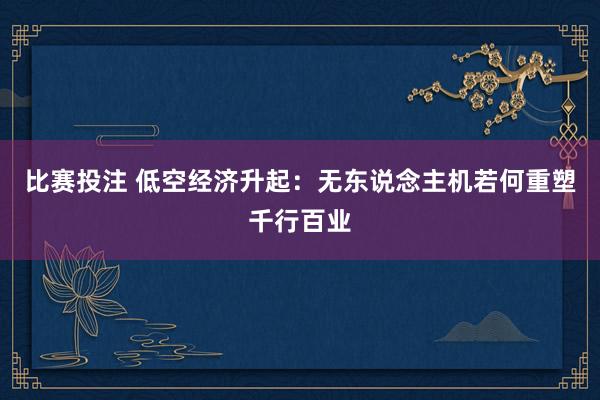 比赛投注 低空经济升起：无东说念主机若何重塑千行百业