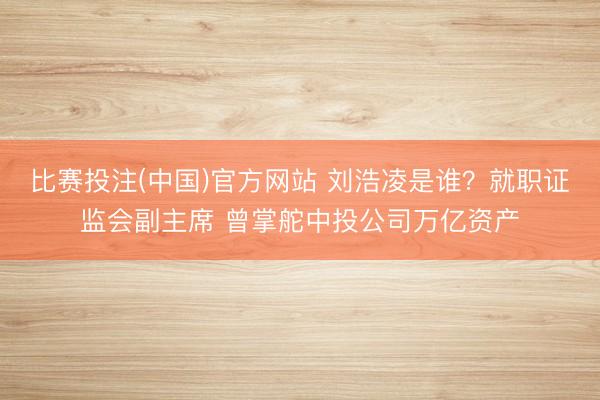 比赛投注(中国)官方网站 刘浩凌是谁？就职证监会副主席 曾掌舵中投公司万亿资产
